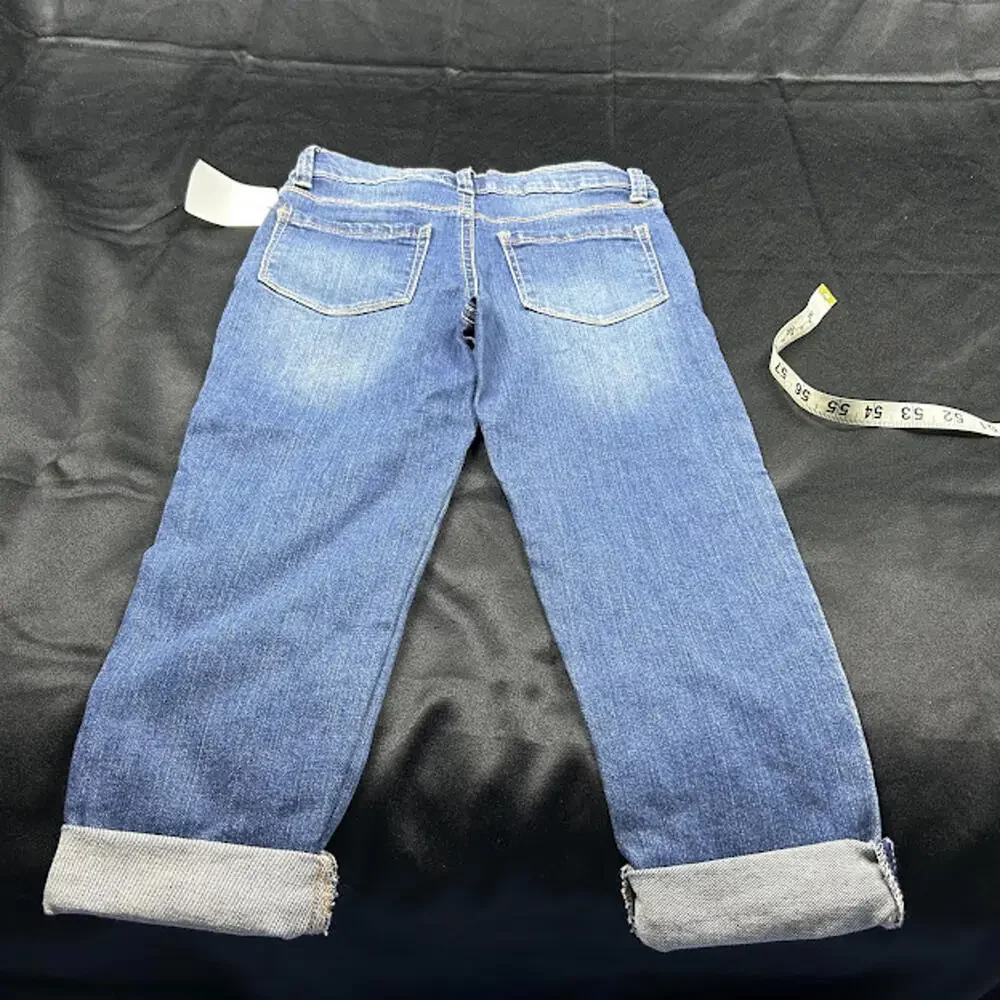 OshKosh B'gosh Girls Blue Jeans w Floral Fabric Rolled Cuffs Size 6Y‎ NWT
